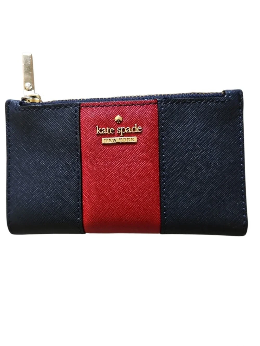 Kate Spade Navy Red Colorblock Bifold Wallet Saffiano Leather Gold Hardware